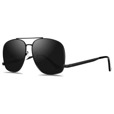 Imagem de GUVIVI Óculos de sol aviador clássicos para mulheres e homens, grandes, 70, vintage, moderno, quadrado, aviadores, óculos de sol, Armação preta - Lente preta, Oversize