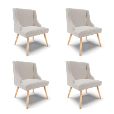 Imagem de Kit 04 Cadeiras de Jantar Liz Veludo Cinza Pés Palito Natural - D'Rossi