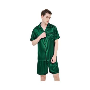 Imagem de Pijamas De Verão Masculinos Em Seda Gelada, Conjunto De Roupas Casuais