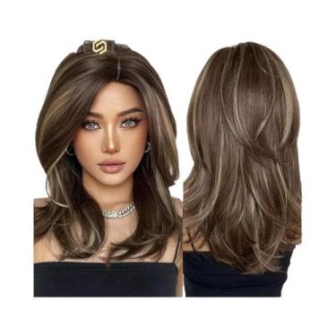 Imagem de Peruca Sintética Ondulada Média Ombre Castanho Loiro Para Mulheres, Re