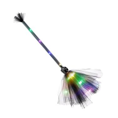 Imagem de Vassoura de bruxa - adereços de festa de vassoura de bruxa iluminada - adereços de fotos para decoração de Halloween para ambientes internos e externos, jardim, quintal, porta da frente, pátio