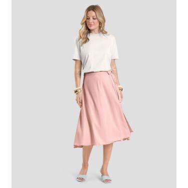 Imagem de Saia Feminina Midi Envelope Dianna Rosa, M, Rosa