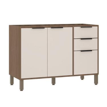 Imagem de Balcão De Cozinha Para Pia 120cm 2 Portas E 3 Gavetas Sem Tampo Aspen Luciane Móveis Vanilla/beige