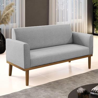 Imagem de Poltrona Namoradeira Decorativa Pés Fixo Em Madeira Castanho Linho Cinza