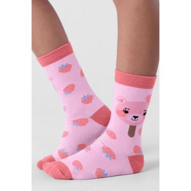 Imagem de Meia infantil menina de moranguinho Brandili, P, Rosa