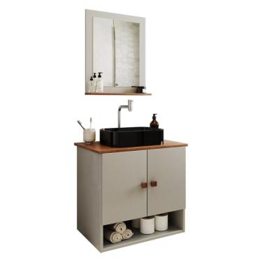 Imagem de Gabinete Arm Banheiro Deli 2 Portas Com Cuba Oxford Preta Off White nature