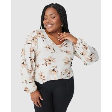 Imagem de Blusa Cropped Feminina Plus Size Manga Longa Em Malha Viscolinho Stretch-Feminino