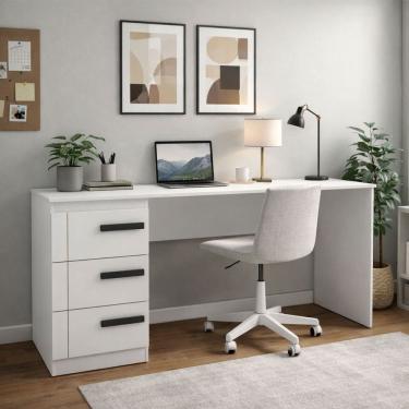 Imagem de Mesa para Escritório Lisboa 3 Gavetas Branco - Politorno