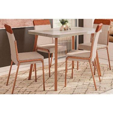Imagem de Sala De Jantar Completa Stellar 1598 Aço C- Tampo Madeirado 120x80cm E 4 Cadeiras Duo Rose-petra - Rose-areia - Caramelo - Carraro