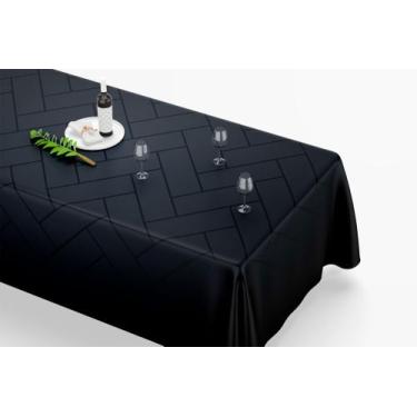 Imagem de Toalha De Mesa Retangular 12 Lugares Tecido Oxford Geométrico Preto TL