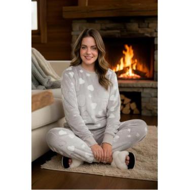 Imagem de Pijama Feminino Fleece Pelúcia Longo Cinza Love - Pink Dream, G