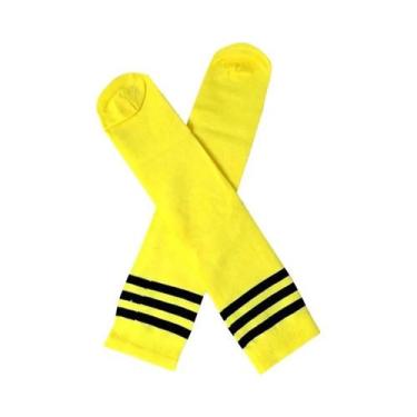 Imagem de Meias Esportivas Infantis Sem Calcanhar, Listradas, Até O Joelho, Para