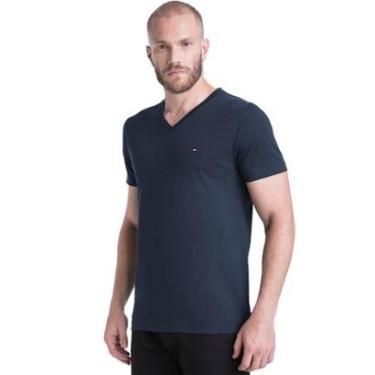 Imagem de Camiseta Tommy Hilfiger Masculina Essential V-Neck Azul Marinho-Masculino