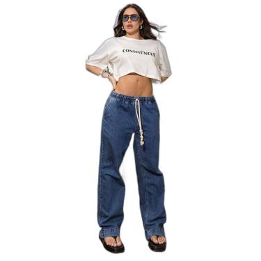 Imagem de CALÇA JEANS RETA FEMININA CINTURA MÉDIA COM ELÁSTICO NO CÓS-Feminino