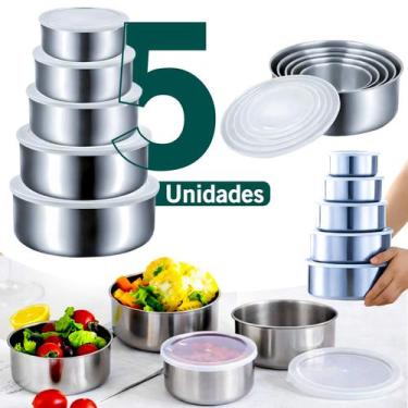 Imagem de Kit 5 Peças De Potes Herméticos Inox Com Tampa Para Alimentos Marmita 