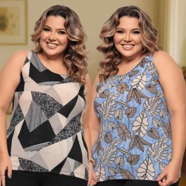 Imagem de Kit 2 Blusas Feminina Plus Size Liganete Regata Estampada Tamanho:Únic