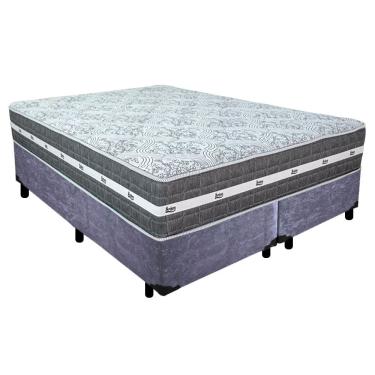 Imagem de Cama Box Casal Bipartido Suede + Colchão Anjos Black Graphite Molas Ensacadas 138cm Sup...