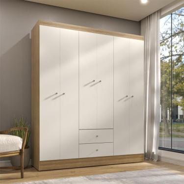 Imagem de Guarda Roupa Casal Touch 6 Portas de Bater 2 Gavetas em MDP com Puxadores Plástico e Pé...