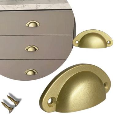Imagem de Kit 2 Puxador Concha Colonial Dourado Fosco para Gaveta, Armário, Móve