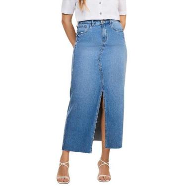 Imagem de Saia Jeans Longa Leblue com Abertura Frontal Elegante, 48