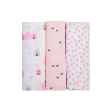 Imagem de Cueiro Bebe Flanelado Menina Estampado Rosa 80cmx80cm 100% Algodão - P