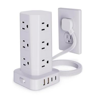 Imagem de Torre de Extensão KZNXCVI com 12 Tomadas e 4 Portas USB de Carregament