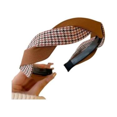 Imagem de Faixa De Cabelo Larga Elástica Com Estampa Vintage De Treliça Para Mul