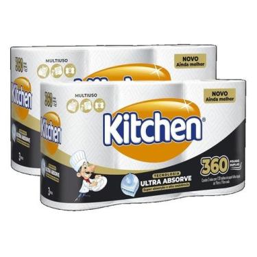 Imagem de Kit 2 papel toalha kitchen folha dupla pacote 3 rolos com 120 folhas