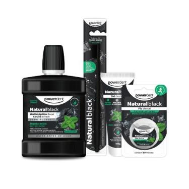 Imagem de Kit Natural Black  Escova, Gel Dental, Antisséptico e Fio Dental Compl