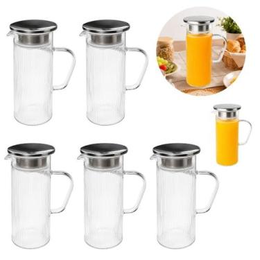 Imagem de 5 Jarras Vidro Canelado 1,3L Com Tampa Mesa Posta Luxo - New Goods