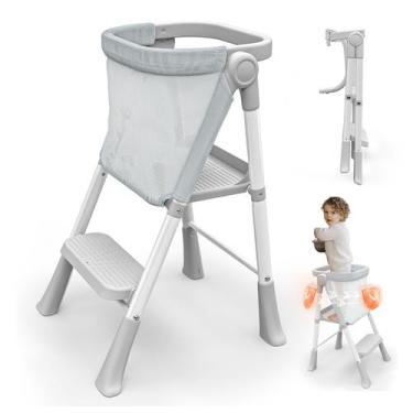 Imagem de Banco Infantil Dobrável com Proteção de Segurança Cinza RGKQSY