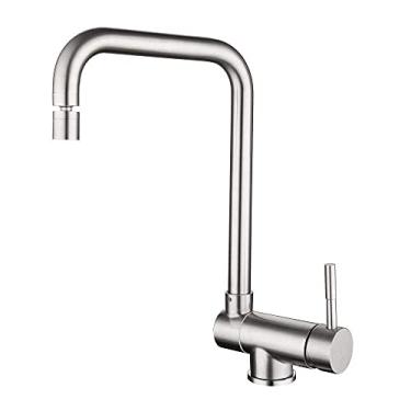 Imagem de Pkfinrd Torneiras de cozinha com janela interna, torneira de pia de cozinha escovada, torneira de cozinha quente e fria com rotação de 360 graus