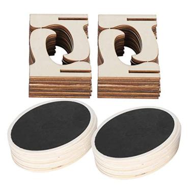 Imagem de GLOGLOW Conjunto de 2 mini quadros-negros de madeira oval com placa de suporte removível, cartões de lugar, decoração de casamento, artesanato, display de lousa