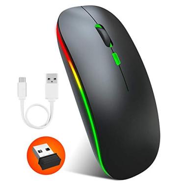 Imagem de V BESTLIFE Mouse sem fio recarregável com luz colorida 2,4 GHz Office Three Speed DPI 1600DPI Mouse para Windows/XP/Vista/Linux (preto)