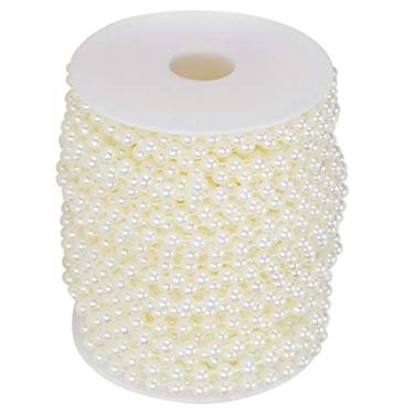 Imagem de Cordão de pérolas pérolas com contas de pérolas falsas, cordão de guirlanda de contas de pérolas, pérola sintética para decoração faça você mesmo roupas de artesanato 6 mm 25 metros/rolo (bege)