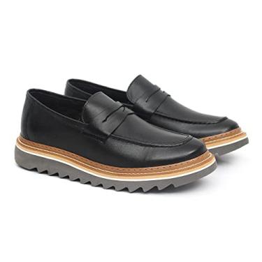 Imagem de Sapato Oxford Masculino Loafer Tratorado Couro Premium Liso cor:Preto;Tamanho:37