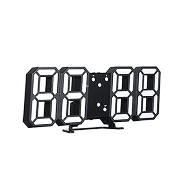Imagem de Relógio Digital 3D LED Relógio de Mesa Eletrônico Relógio Despertador de Parede Relógios Incandescentes Escudo Preto Exibição Branca