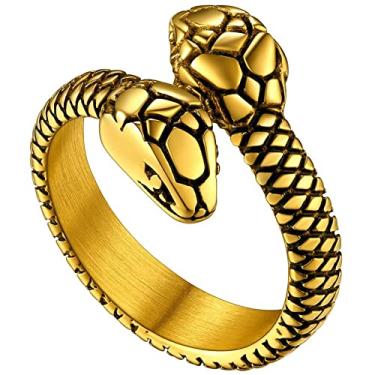 Imagem de ChainsHouse Anel de cobra preto e serpente de aço inoxidável, banhado a ouro 18 quilates, anel retrô punk gótico, joia estilo serpente para répteis, oferece serviço personalizado (com
