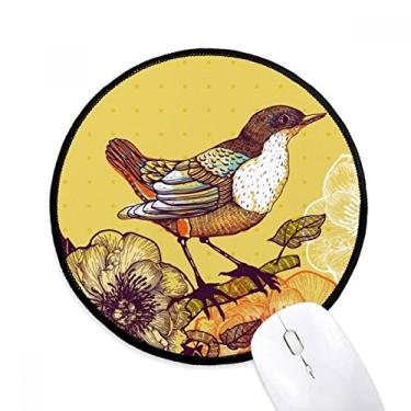 Imagem de Tapete de mouse esboço de flores de pássaro adorável desktop escritório tapete redondo para computador