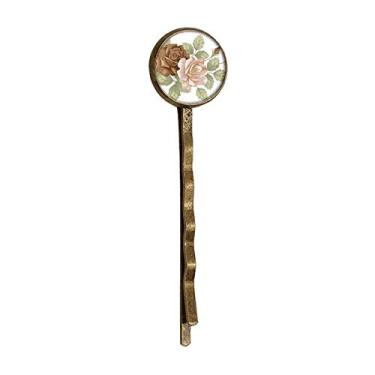 Imagem de Rosa flores folhas desenho branco rosas brancas retro metal cabelo grampo chapéu