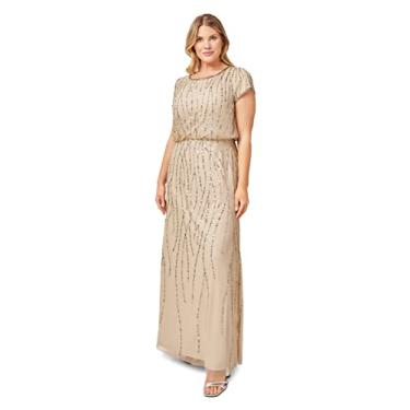 Imagem de Adrianna Papell Vestido Blouson feminino com contas, Nude., 46