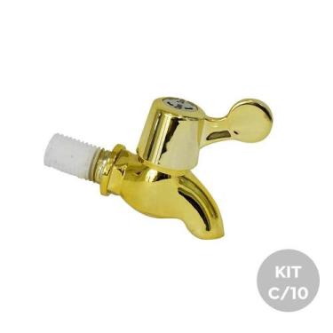 Imagem de Kit 10 Torneiras P/ Dispenser Suqueira Plástico Dourada - Lyor