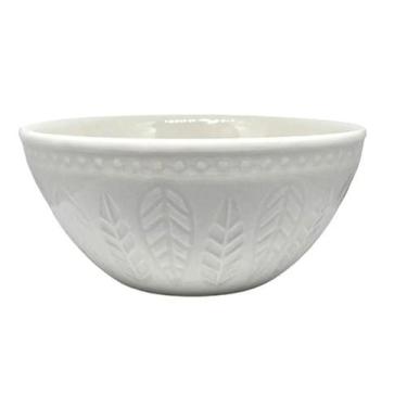 Imagem de Bowl Tigela Cumbuca Cerâmica Branco Relieve Folhas 550ml Yoi