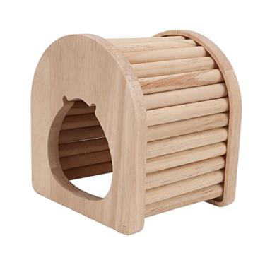 Imagem de OKJHFD OKJHFD Hamster arco de madeira casa cúpula telhado de madeira hamster arco cabana fácil de limpar com escada para hamster de estimação, 4,3 x 3,9 x 4,7 pol.