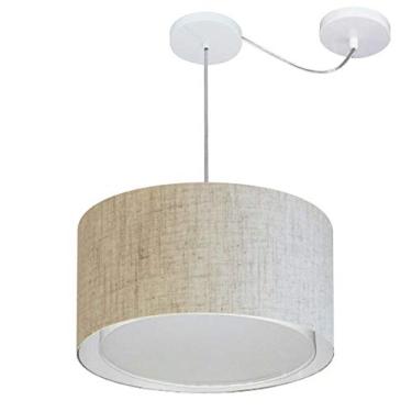 Imagem de Lustre Pendente Cilíndrico com Desvio de Centro Cúpula Tecido 25/40x35 cm, Vivare Iluminação, Pendente4310 RST, Rustico Bege, Médio