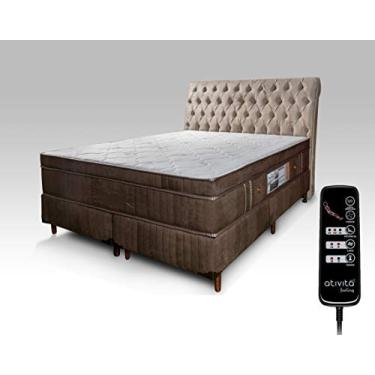 Imagem de Colchão Massagem Queen (1,58x1,98) SLIM (extra firme) Com Controle Operacional + Box Bipartida + Cabeceira (Marrom Cabeceira Bege)