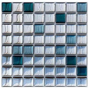 Imagem de Pastilha Adesiva Mini Glass Azul Kit 4 Placas Adesivo 3M