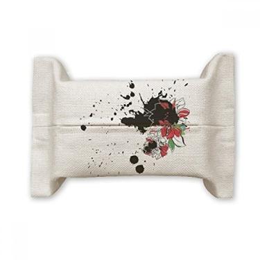 Imagem de Suporte de capa de papel para lenços faciais com flor e tinta aquarela, saco de linho de algodão