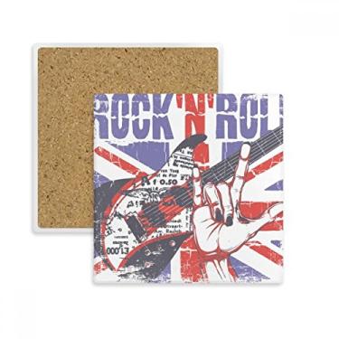 Imagem de Rock Guitar England Britain Country Flag UK Square Porta-copos Caneca suporte subplaca suporte isolante pedra