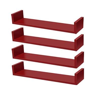 Imagem de Kit 4 Prateleiras U 50 x 10cm Vermelha Suporte Invisível